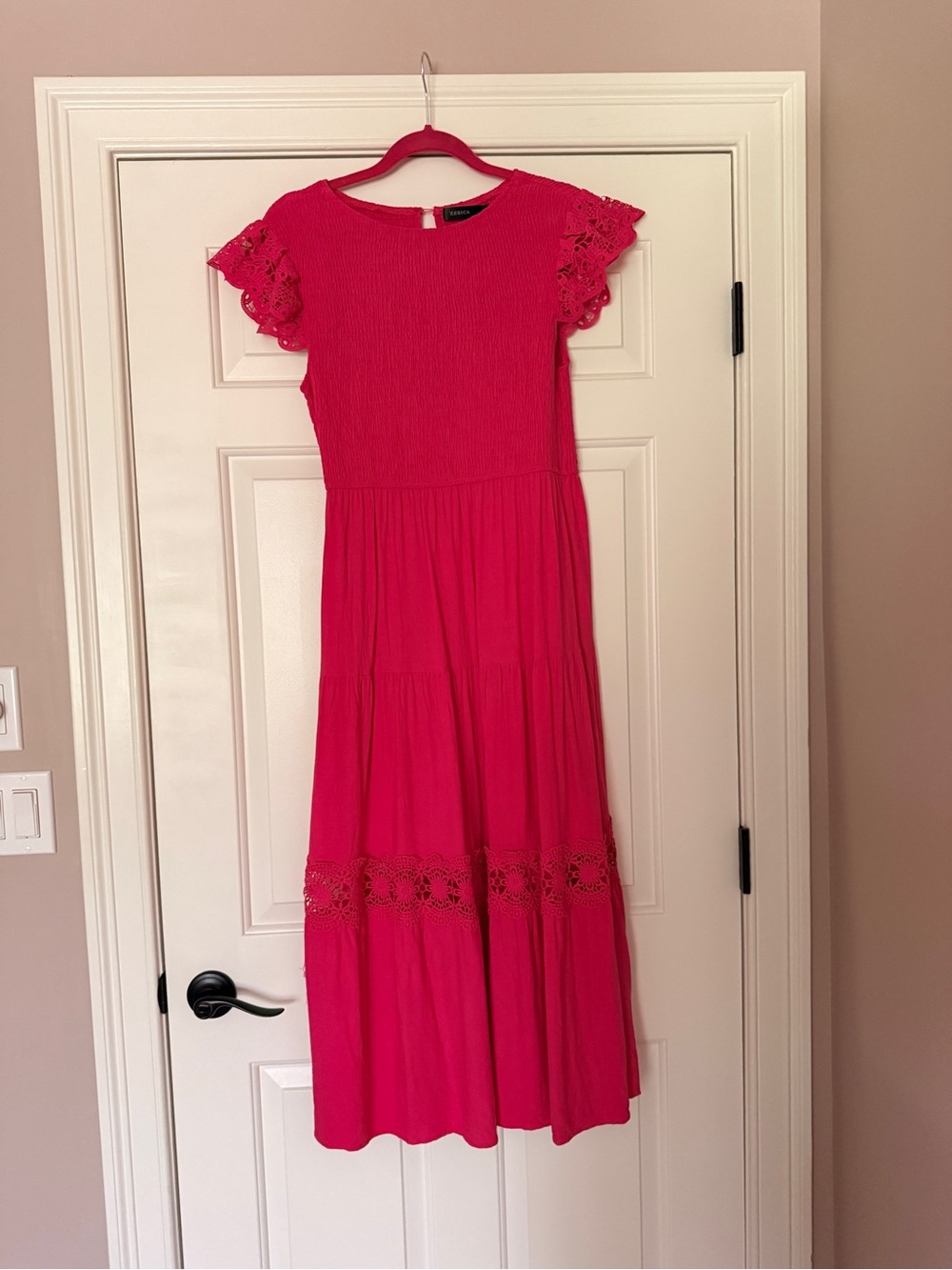 Fuchsia Lace-Trim Midi Dress